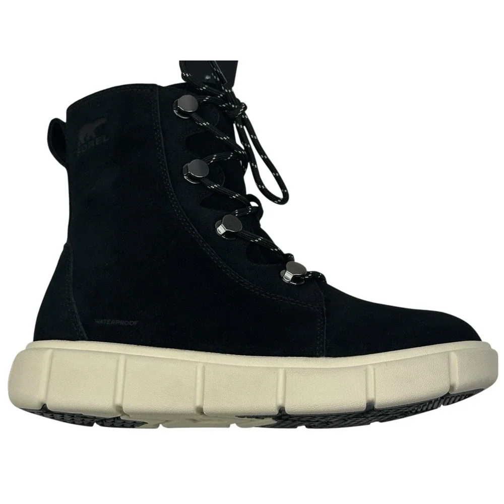 Sorel Explorer III Joan Black Suede Waterproof Lace-Up Boots Womens 7 New $145